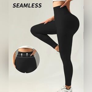 Solid black flattering leggings, high waist/ tummy control/ butt scrunch lifting